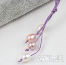 Wholesale Simple Style Natural White Pink Purple Freshwater Pearl Necklace with Purple Thread