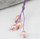 Wholesale Simple Style Natural Pink Freshwater Pearl Necklace with Purple Thread