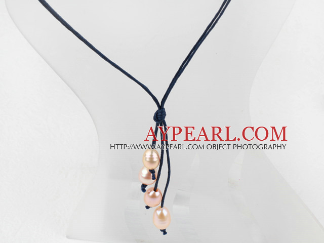 Simple style naturel Collier rose perles d'eau douce avec du fil noir