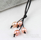 Simplă stilul natural roz colier de perle de apa dulce cu fir negru
