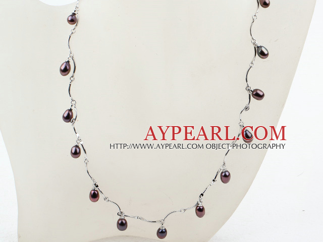 Nouveau design collier noir perle d'eau douce avec chaîne en métal