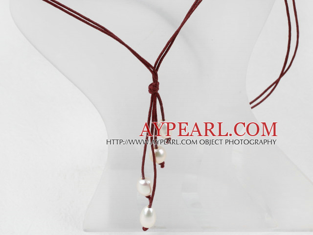 Simple Style Natural White Freshwater Pearl Necklace with Red Thread