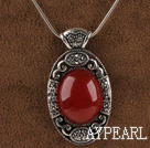 Vintage Style graverade legering smycken röd oval immitation ädelsten hänge med rhinestone