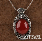 vintage style engraved alloy jewelry red oval immitation gemstone pendant with rhinestone
