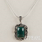 vintage-like engraved alloy jewelry dark green immitation gemstone pendant 