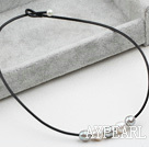 Simple Design White and Gray FW Pearl Necklace with Black Leather