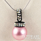 Wholesale pink 16mm sea shell bead pendant necklace with shinning colorful rhinestone