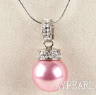 pink 16mm sea shell bead pendant necklace with shinning crystal rhinestone