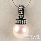 Wholesale baby face pink 16mm sea shell bead pendant necklace with shinning colorful rhinestone