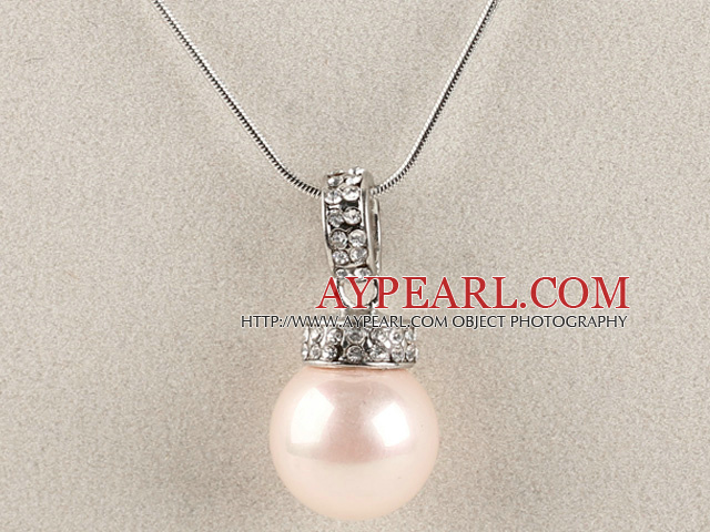 rosa 16mm sjøen shell perle anheng halskjede med shinning krystall rhinestone
