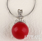 bright red 16mm sea shell bead pendant necklace with shinning crystal rhinestone