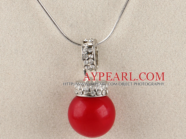 lyse rødt 16mm sjøen shell perle anheng halskjede med shinning krystall rhinestone