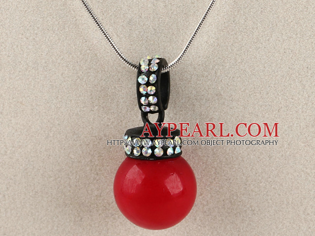 lyse rødt 16mm sjøen shell perle anheng halskjede med shinning fargerike rhinestone