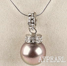 lys lilla 16mm sjøen shell perle anheng halskjede med shinning krystall rhinestone