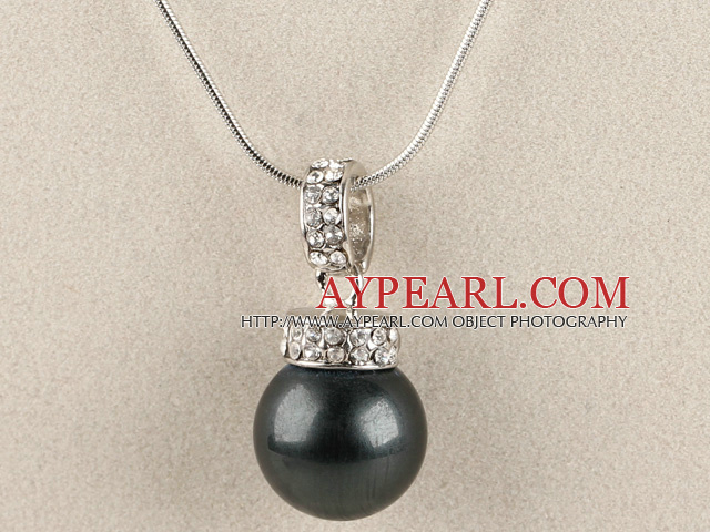 svart 16mm snäckskal pärla hängande halsband med skinande kristall strass