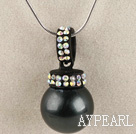 black 16mm sea shell bead pendant necklace with shinning colorful rhinestone