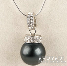 Wholesale black 16mm sea shell bead pendant necklace with shinning crystal rhinestone