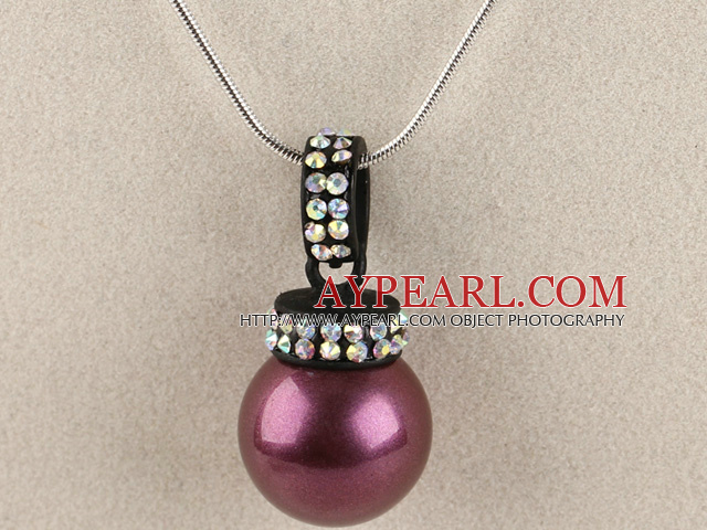 lilla 16mm sjøen shell perle anheng halskjede med shinning fargerike rhinestone