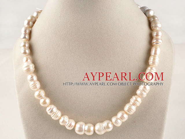charmante 15,7 pouces 12 * 18mm forme d'arachide naturel de couleur collier de perles blanches