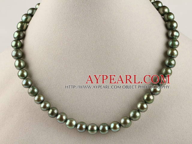 染め15.7インチ8〜9ミリメートル緑色ラウンド真珠のネックレス