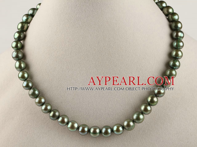 dyed 15.7 inches 8-9mm green color round pearl necklace