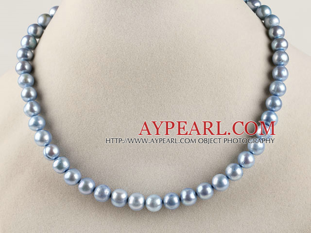 15.7 inches 9-10mm dyed blue round pearl necklace