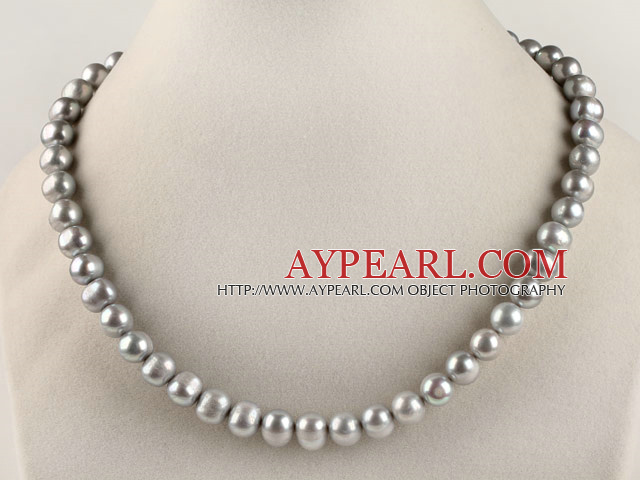 превосходно 15,7 дюймов 8-9мм окрашенных серых круглых жемчужное ожерелье