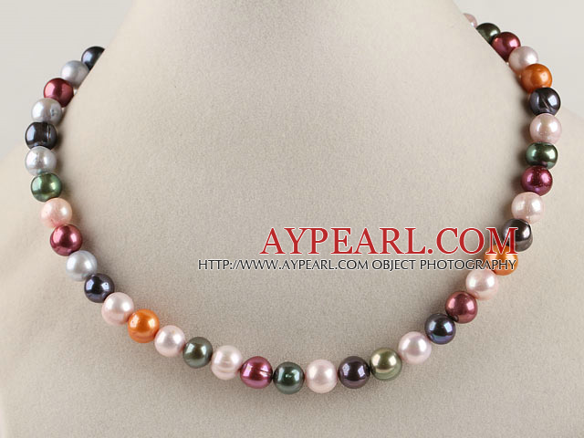 exquise 15,7 pouces 8-9mm teints d'eau douce collier de perles de couleur multi