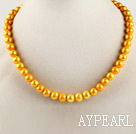 teints en jaune 15,7 pouces 9-10mm collier de perles