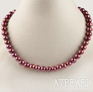 15.7 inches 8-9mm dyed wine red color round pearl necklace