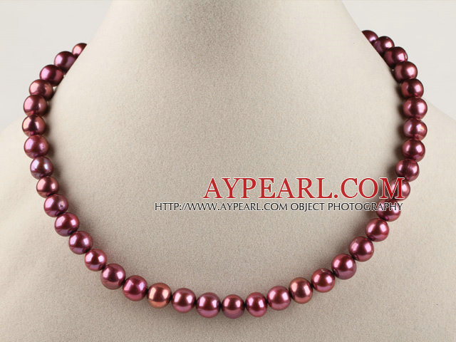 15.7 inches 8-9mm dyed wine red color round pearl necklace