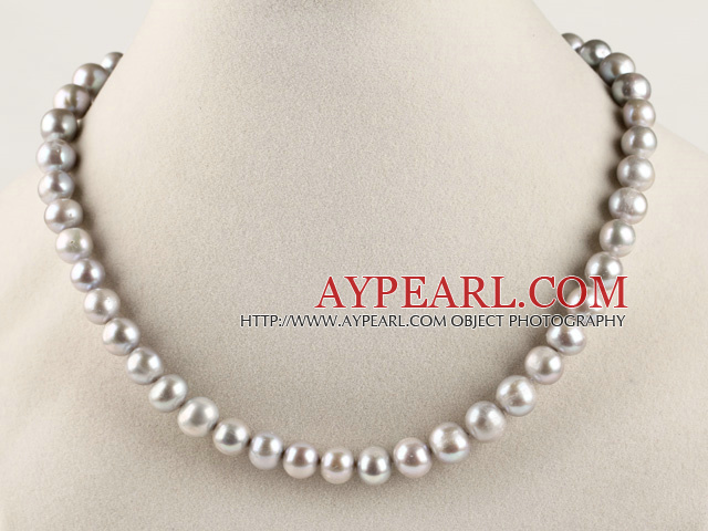 edel 15,7 Zoll 9-10mm grau Runde Perlenkette