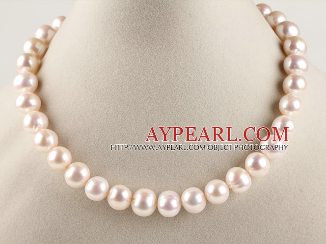 good luster 16.5 inches 12-13mm natural white color round pearl necklace