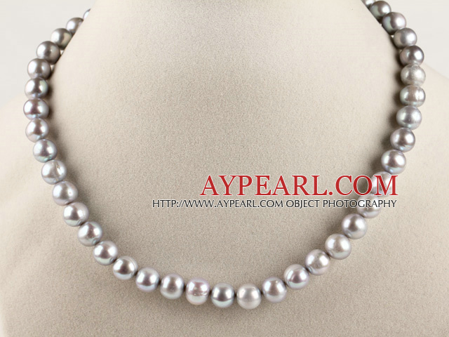 見事に15.7インチ9〜10ミリメートル灰色の丸い真珠のネックレス