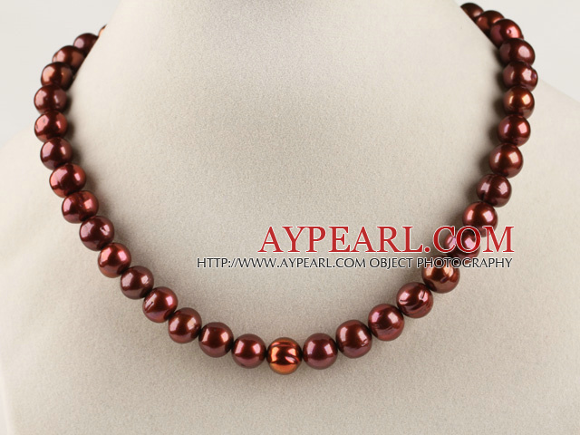 15.7 inches 9-10mm chocolate color pearl necklace
