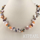 belle 15,7 pouces 7-10mm teints d'eau douce collier de perles irrégulières multi couleurs