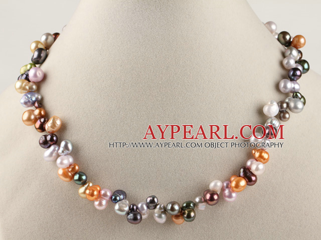 belle 15,7 pouces 7-10mm teints d'eau douce collier de perles irrégulières multi couleurs