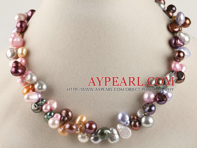 美しい15.7インチ10〜15ミリメートル染め淡水マルチカラー不規則な真珠のネックレス
