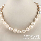 hot 15.7 inches 11-12mm natural white irregular shape pearl necklace