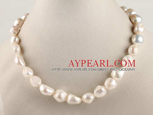 ホット15.7インチ11〜12ミリメートル天然白不規則な形状の真珠のネックレス