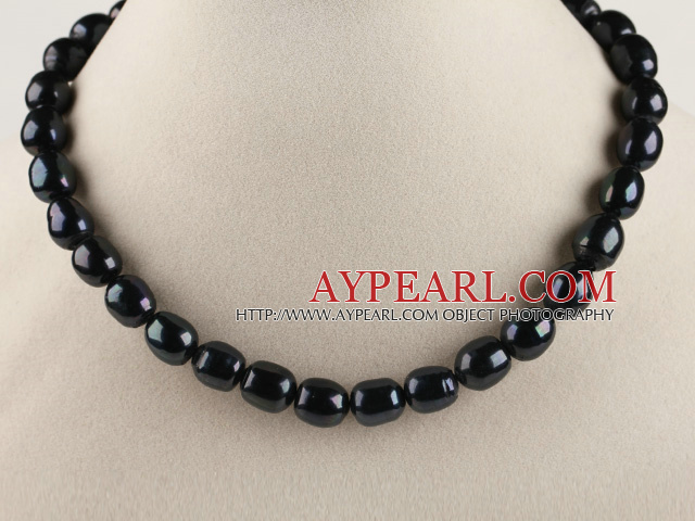 superbe 15,7 pouces 11-12mm couleur collier de perles noires