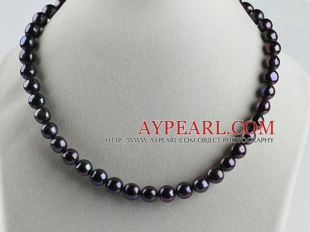 superbe 15,7 pouces 10-11mm couleur collier de perles noires et rondes