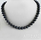 stunning 15.7 inches 10-11mm black color round pearl necklace