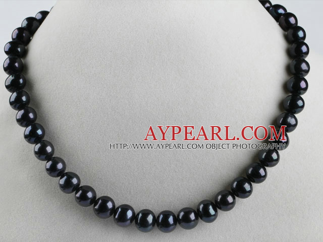 superbe 15,7 pouces 10-11mm couleur collier de perles noires et rondes