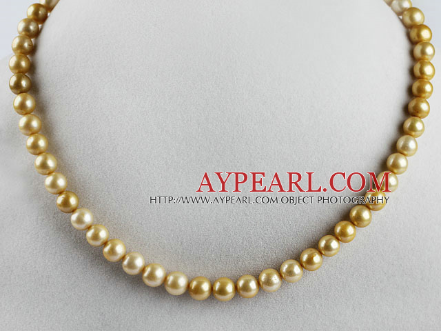 favourite 15.7 inches 8-9mm gold color round pearl necklace любимый 15,7 дюймов 8-9мм золотого цвета круглой жемчужное ожерелье