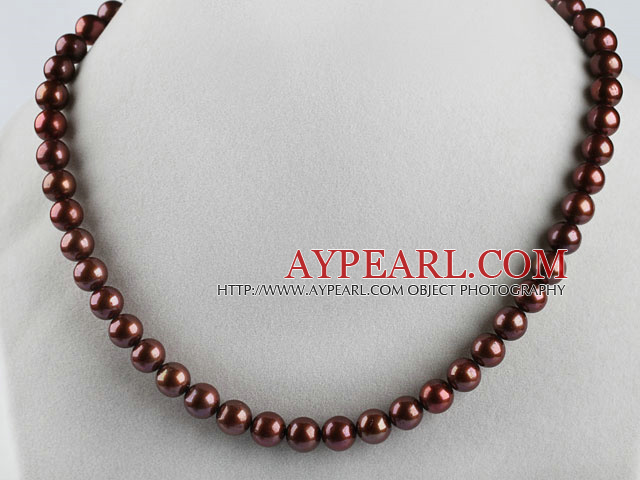 流行の15.7インチ8〜9ミリメートルchocalateカラー真珠のネックレス