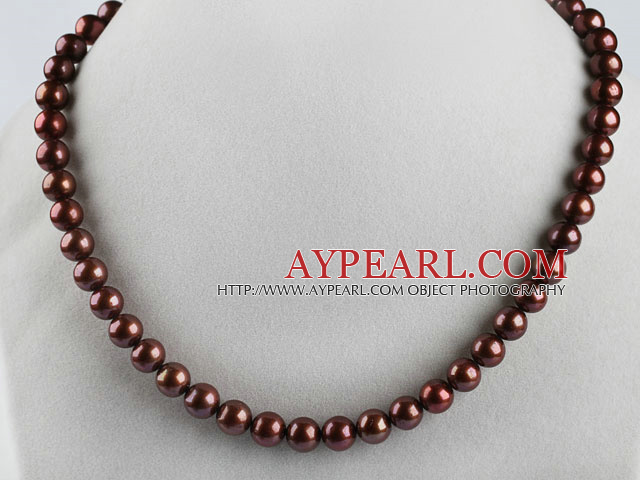 trendy  15.7 inches 8-9mm chocalate color pearl necklace