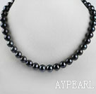 superbe 15,7 pouces 10-11mm couleur collier de perles noires et rondes