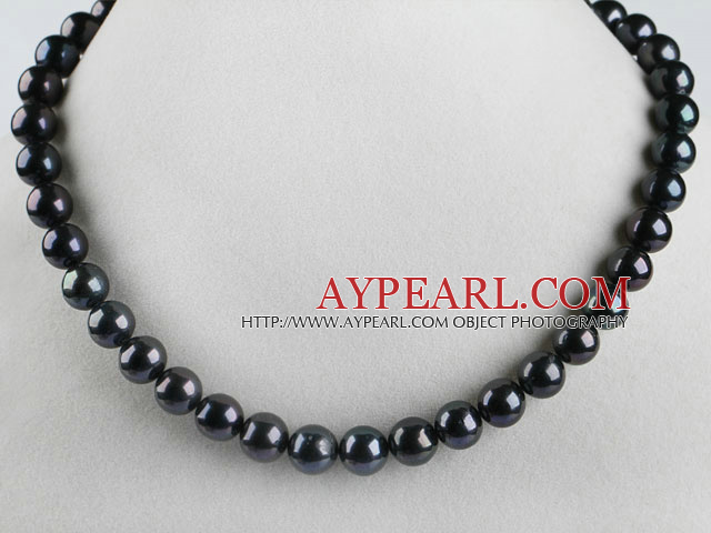 superbe 15,7 pouces 10-11mm couleur collier de perles noires et rondes