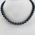 A grade stunning 15.7 inches 10-11mm black color round pearl necklace